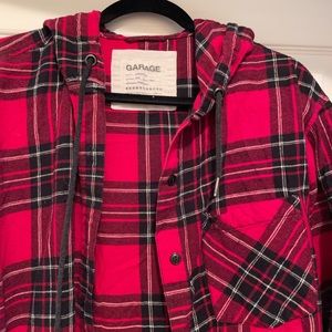 Garage Hooded Plaid Shirt Small